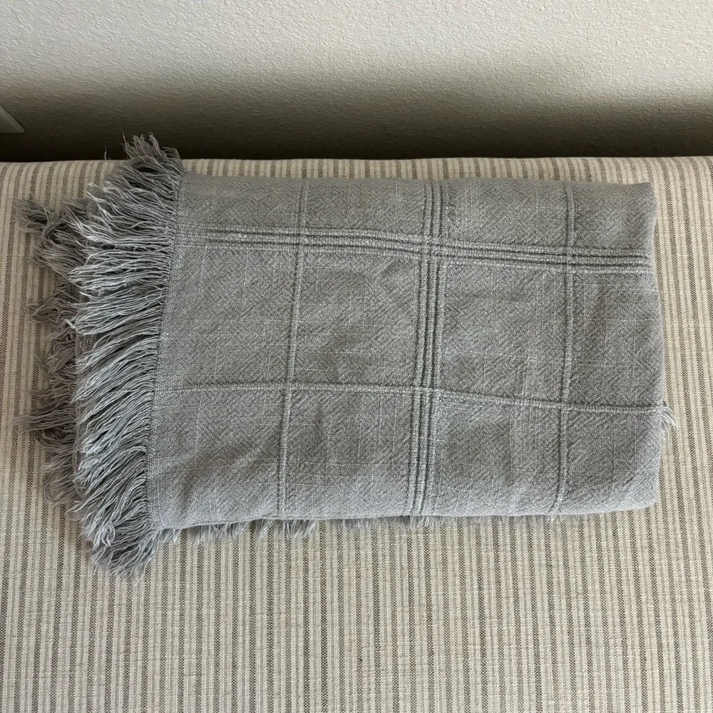 NWOT Textured Grid Lines Dobby Throw Blanket Light Gray - Hearth & Hand